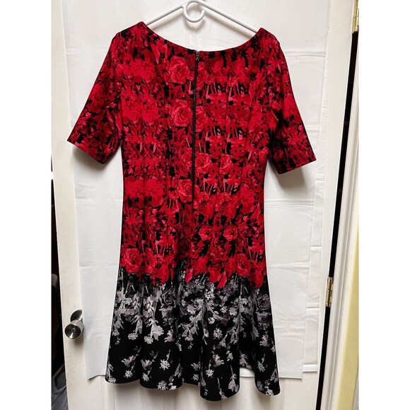 009-030 Julian Taylor Dress Women's Size 12 Red & Black Short Sleeve Fit & Flare - Picture 7 of 8